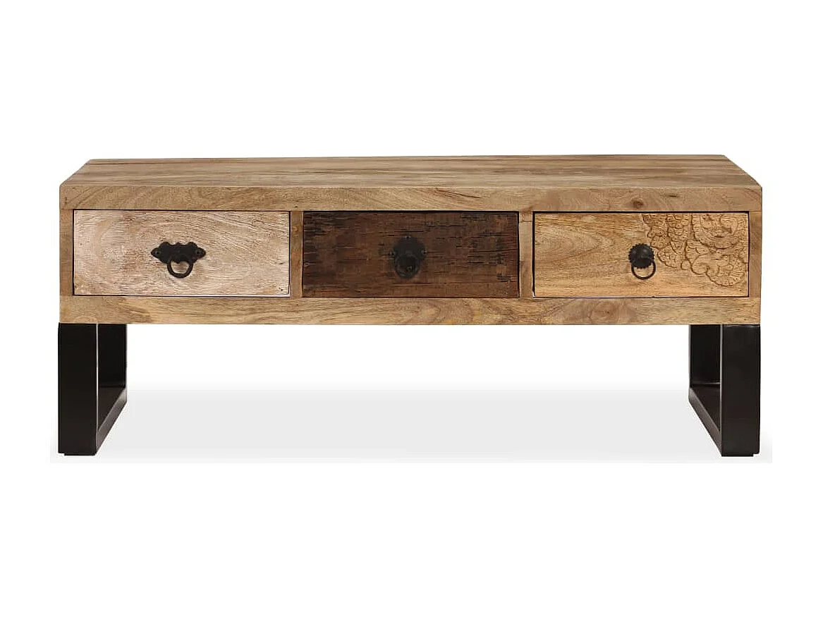 Mesa de centro 3 gavetas madeira mangueira maciça 90x50x35 cm