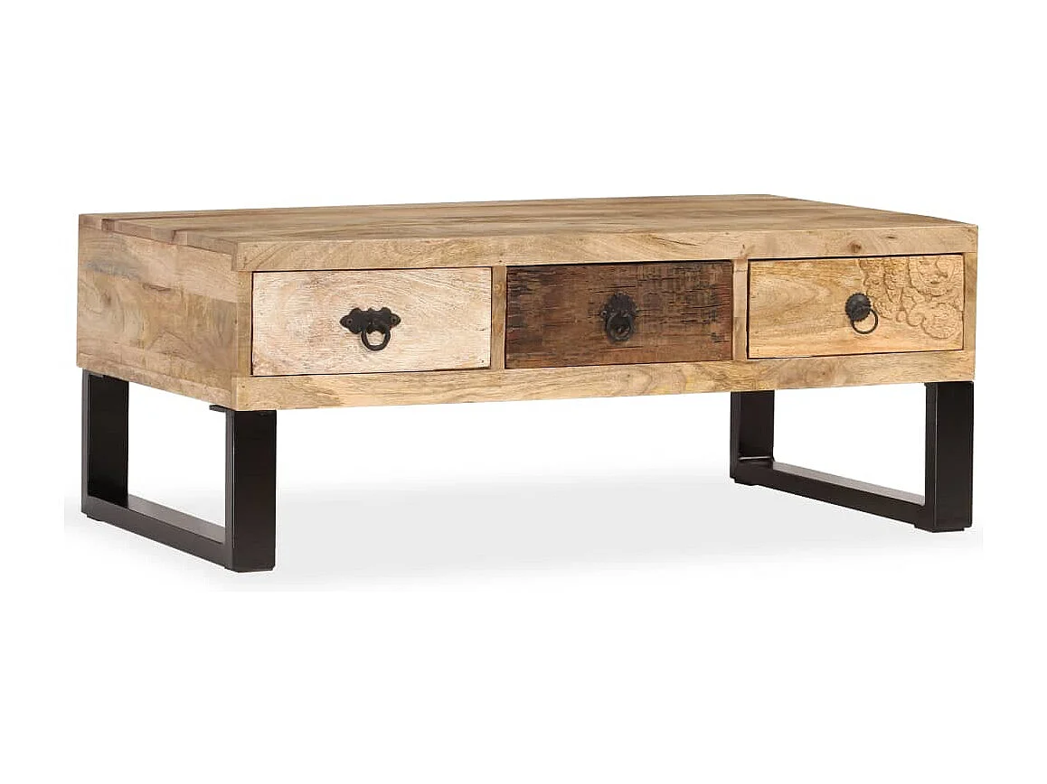 Mesa de centro 3 gavetas madeira mangueira maciça 90x50x35 cm