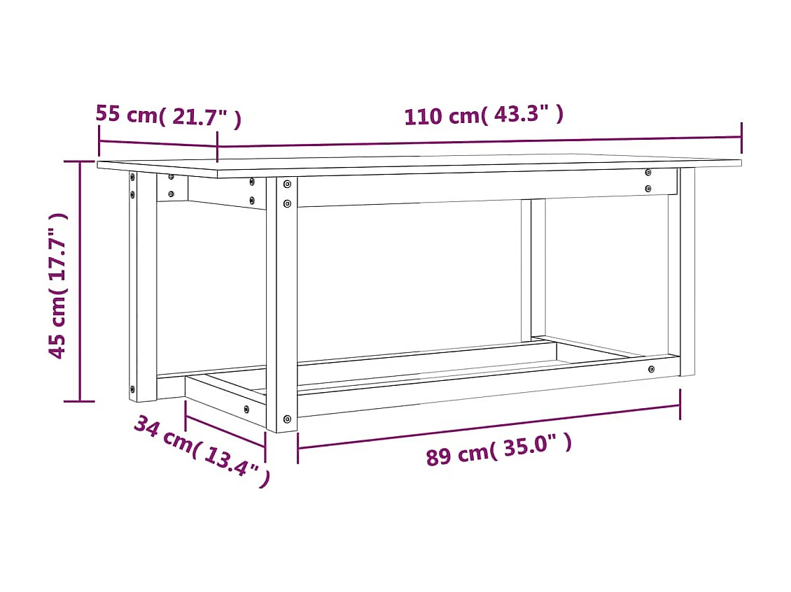 Mesa de centro de madera maciza de pino negro 110x55x45 cm