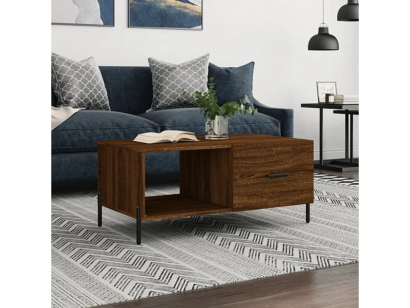 Mesa de centro madera contrachapada roble marrón 90x50x40 cm