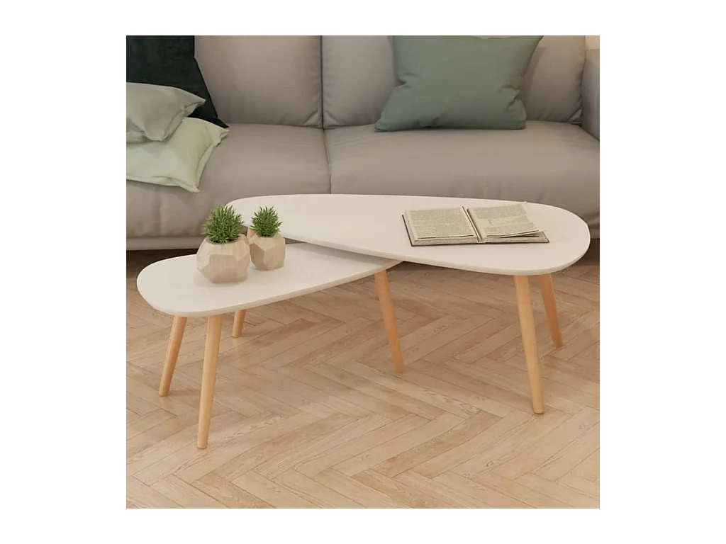Ensemble de tables basses 2 pièces Bois de pin massif Blanc