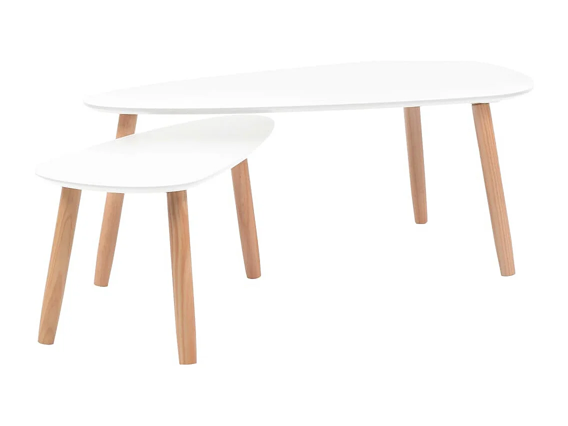 Ensemble de tables basses 2 pièces Bois de pin massif Blanc