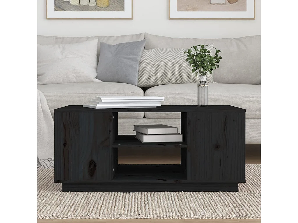 Table basse Noir 90x49x40,5 cm Bois massif de pin