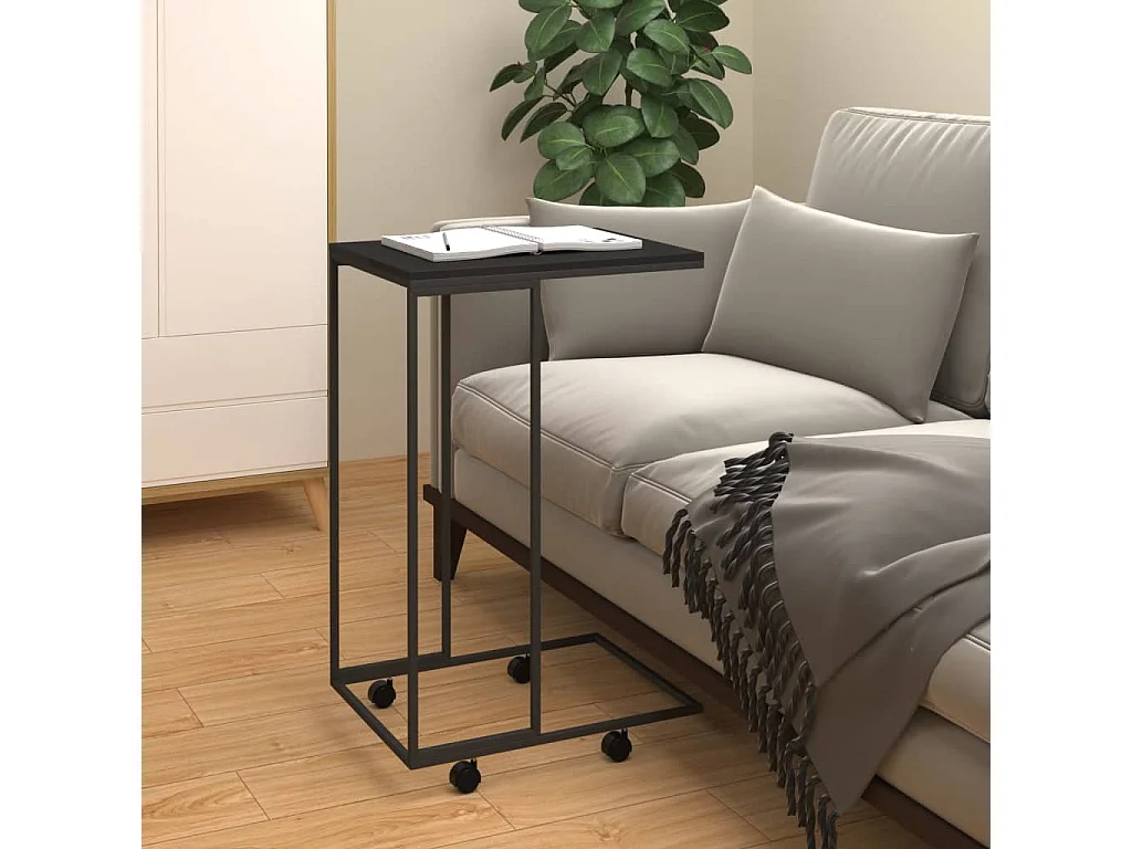 Table d'appoint avec roues Noir 40x30x63,5 cm Bois d'ingénierie