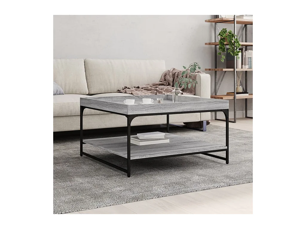 Table basse sonoma gris 80x80x45 cm bois d'ingénierie et fer