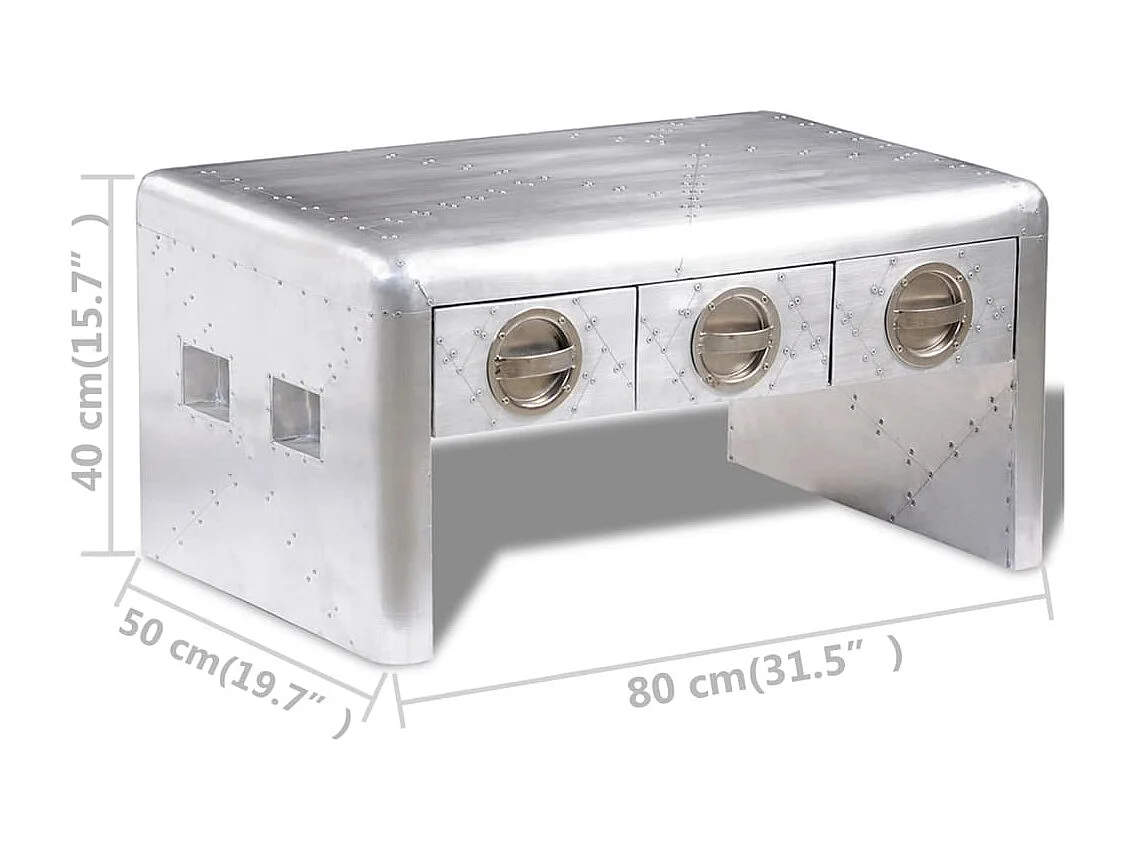 Mesa de centro aviador c/ 3 gavetas piloto de aeronave vintage