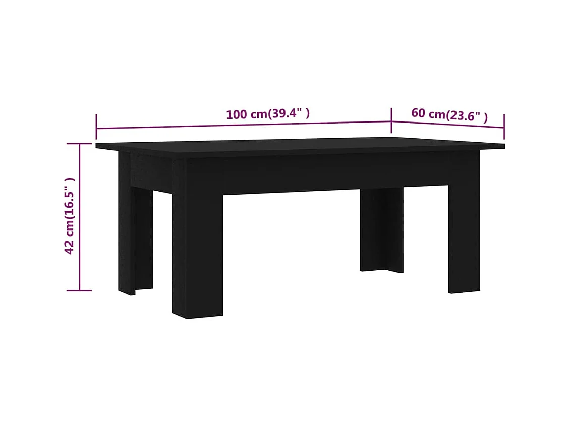 Table basse Noir 100 x 60 x 42 cm Aggloméré