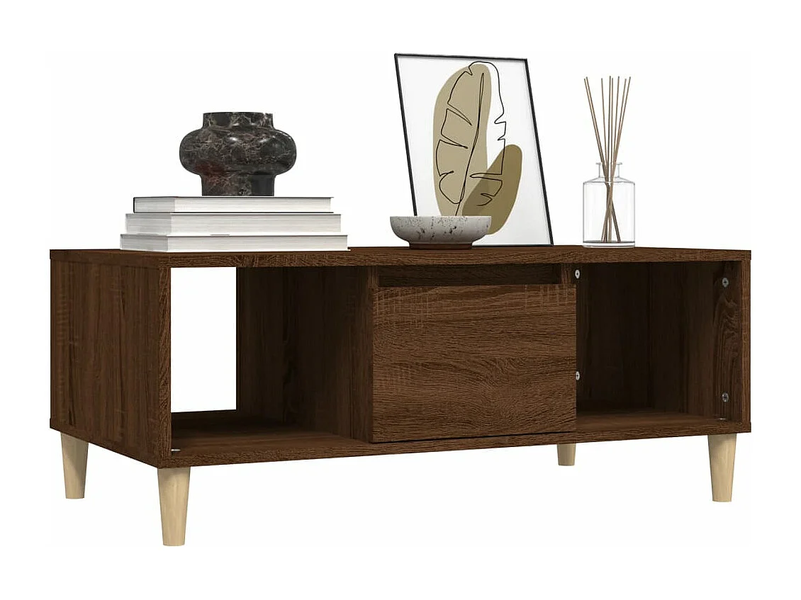 Mesa de centro madera contrachapada marrón roble 90x50x36,5 cm