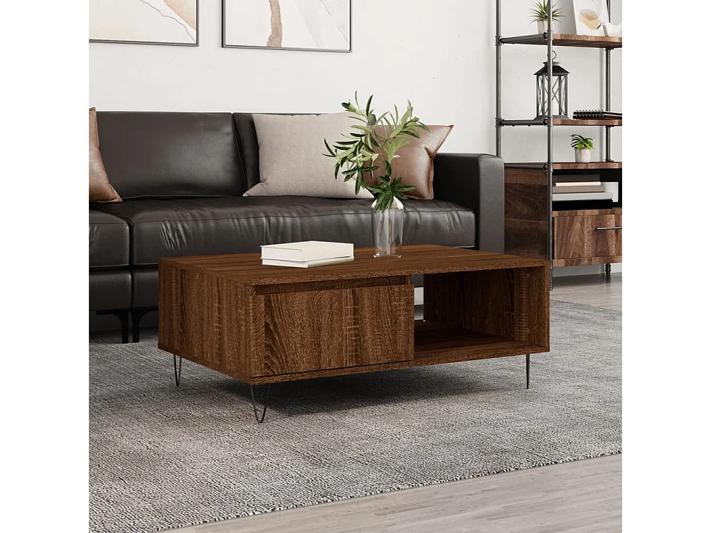 Mesa de centro madera de ingeniería roble marrón 90x60x35 cm