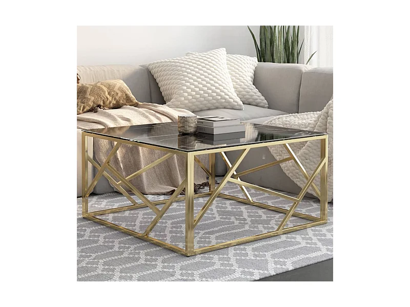 Table basse doré acier inoxydable et verre trempé