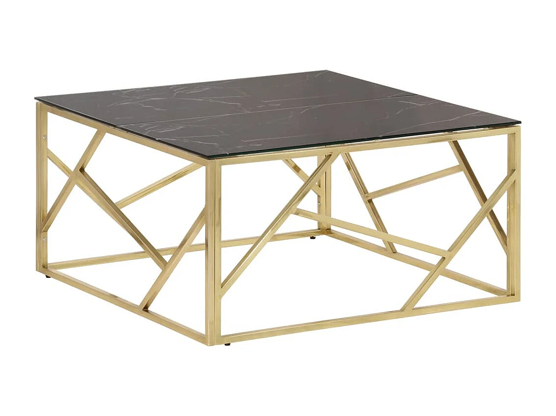 Table basse doré acier inoxydable et verre trempé