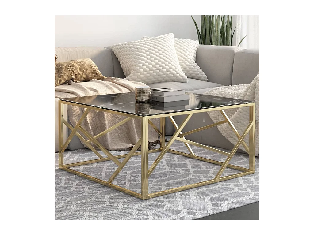 Table basse doré acier inoxydable et verre trempé