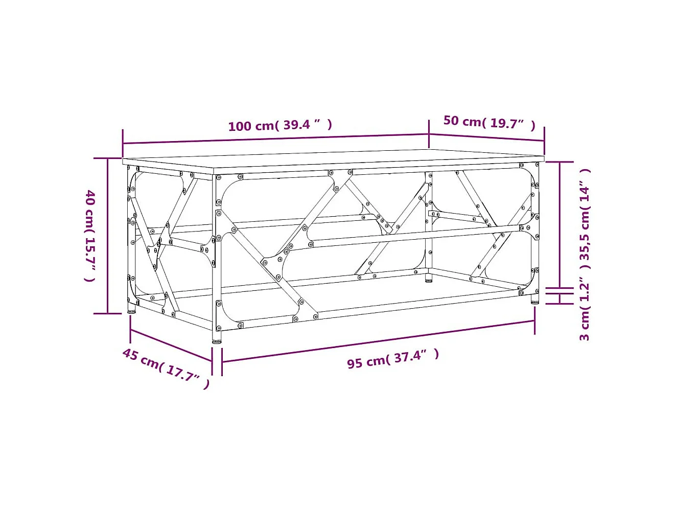 Salontafel 100x50x40 cm bewerkt hout zwart eikenkleurig