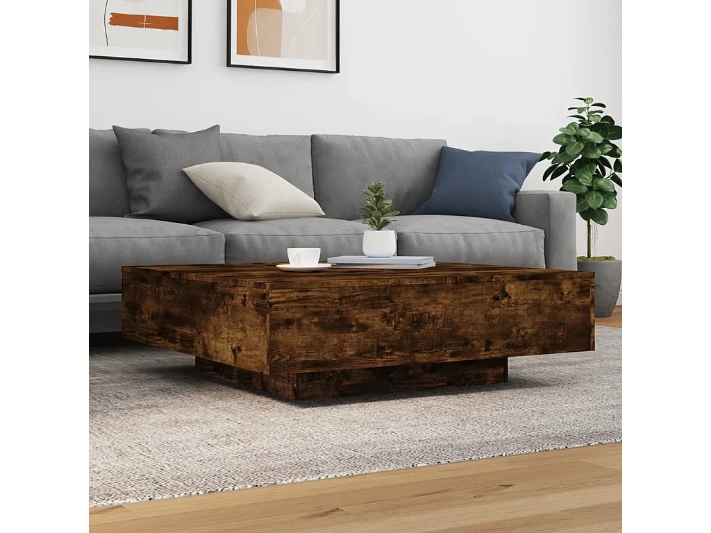 Table basse chêne fumé 100x100x31 cm bois d'ingénierie