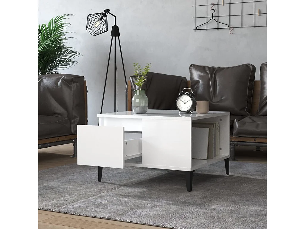 Salontafel 55x55x36,5 cm bewerkt hout hoogglans wit