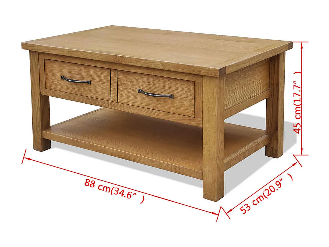 Table basse 88x53x45 cm Bois de chêne massif