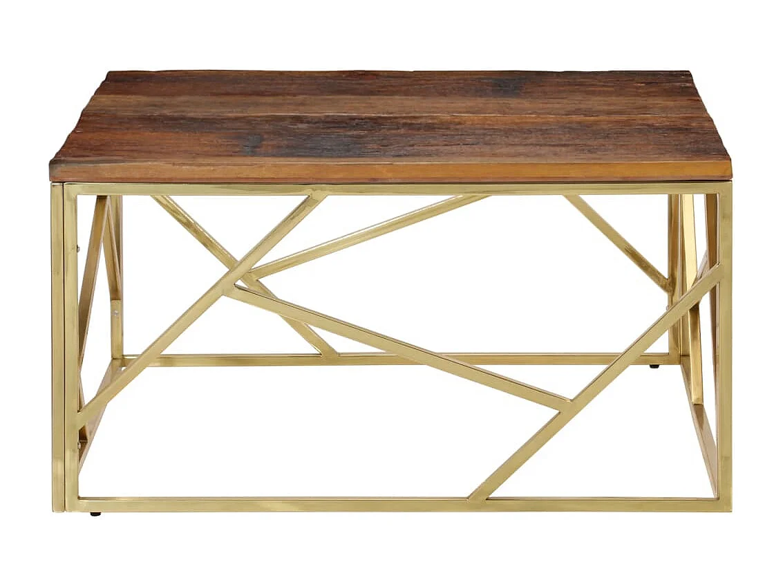 Table basse doré acier inoxydable et bois de mélèze massif