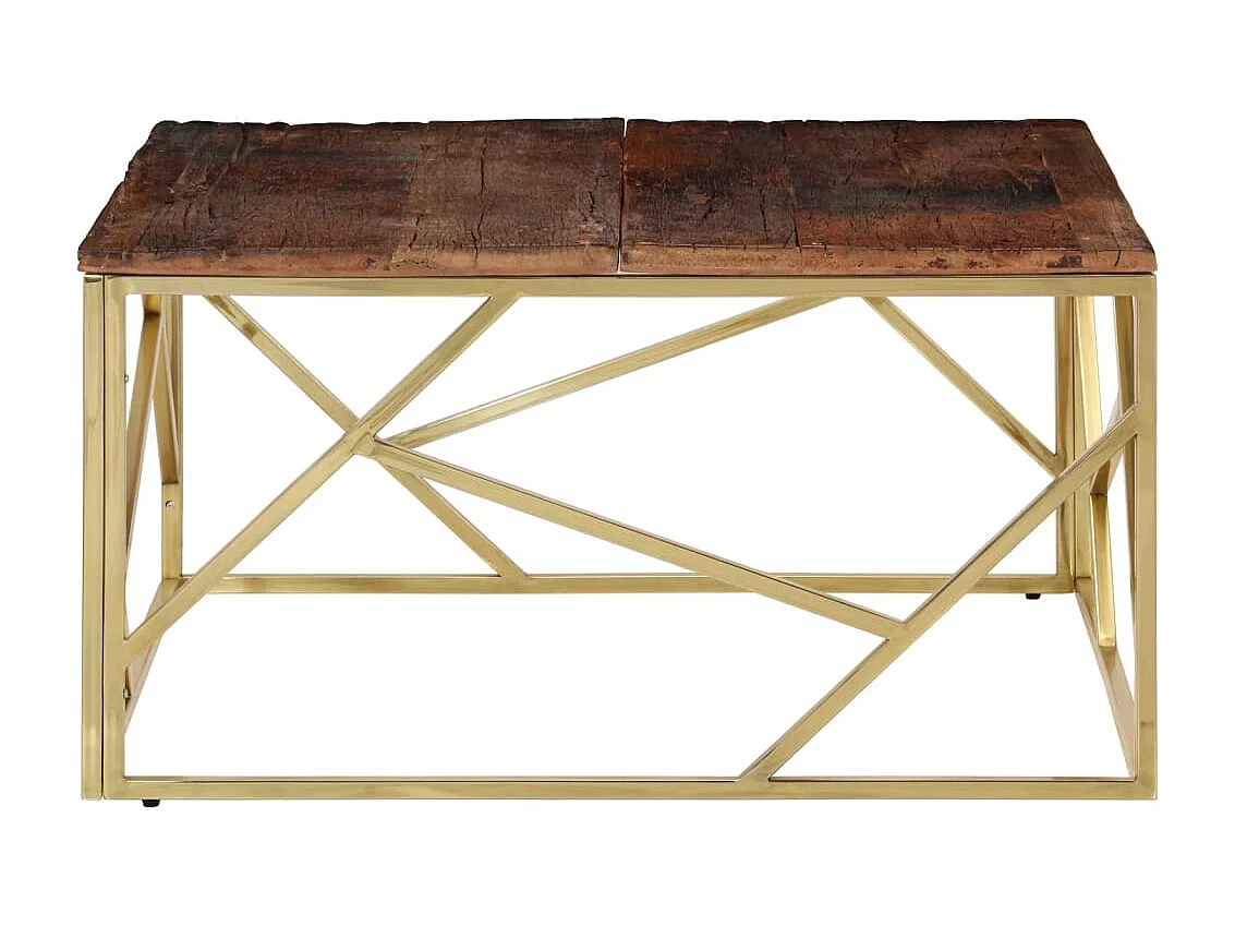 Table basse doré acier inoxydable et bois de mélèze massif