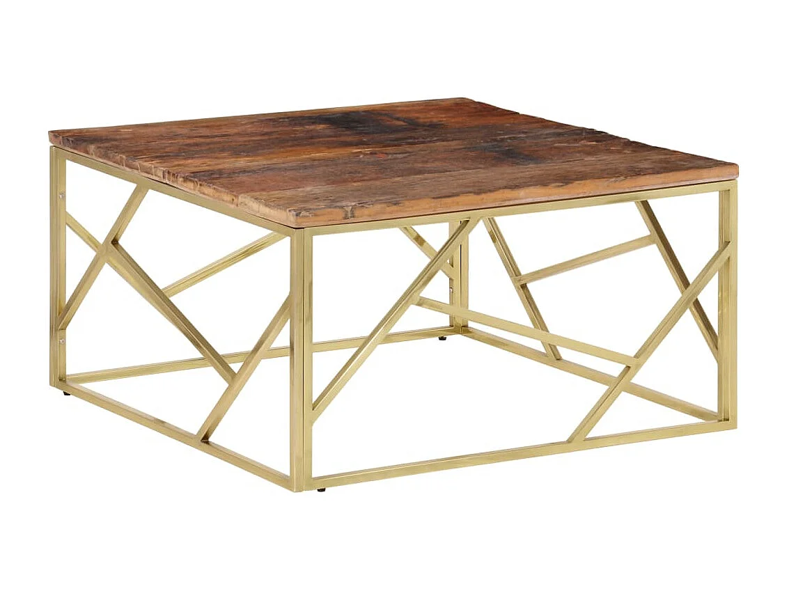 Table basse doré acier inoxydable et bois de mélèze massif