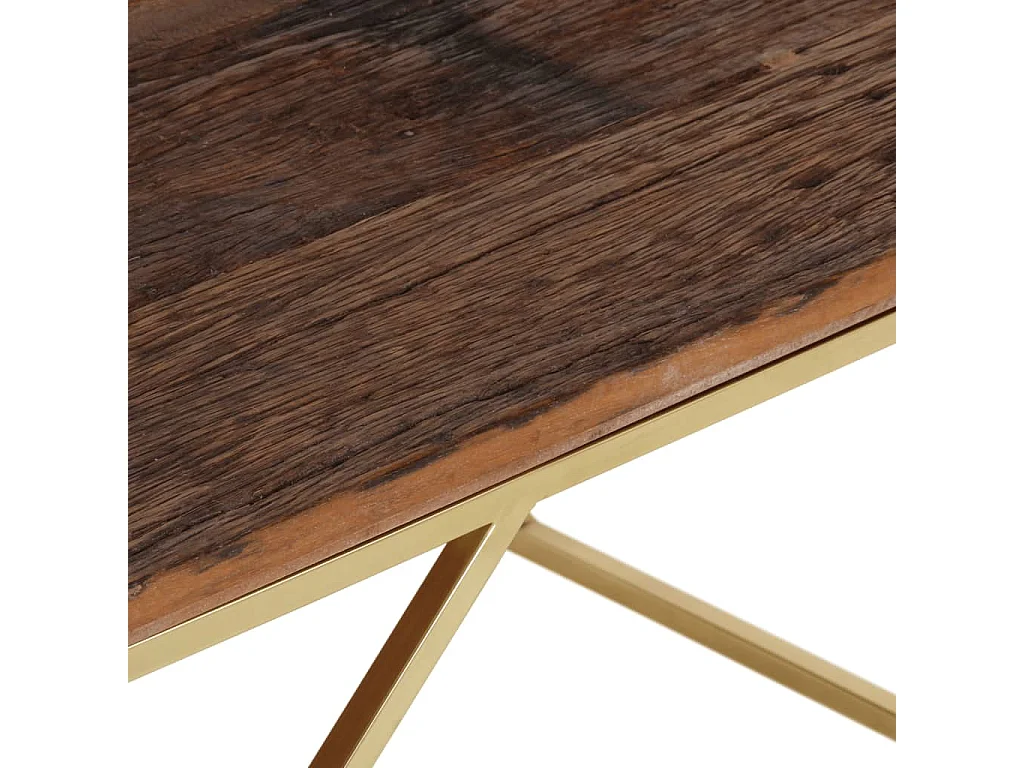 Table basse doré acier inoxydable et bois de mélèze massif