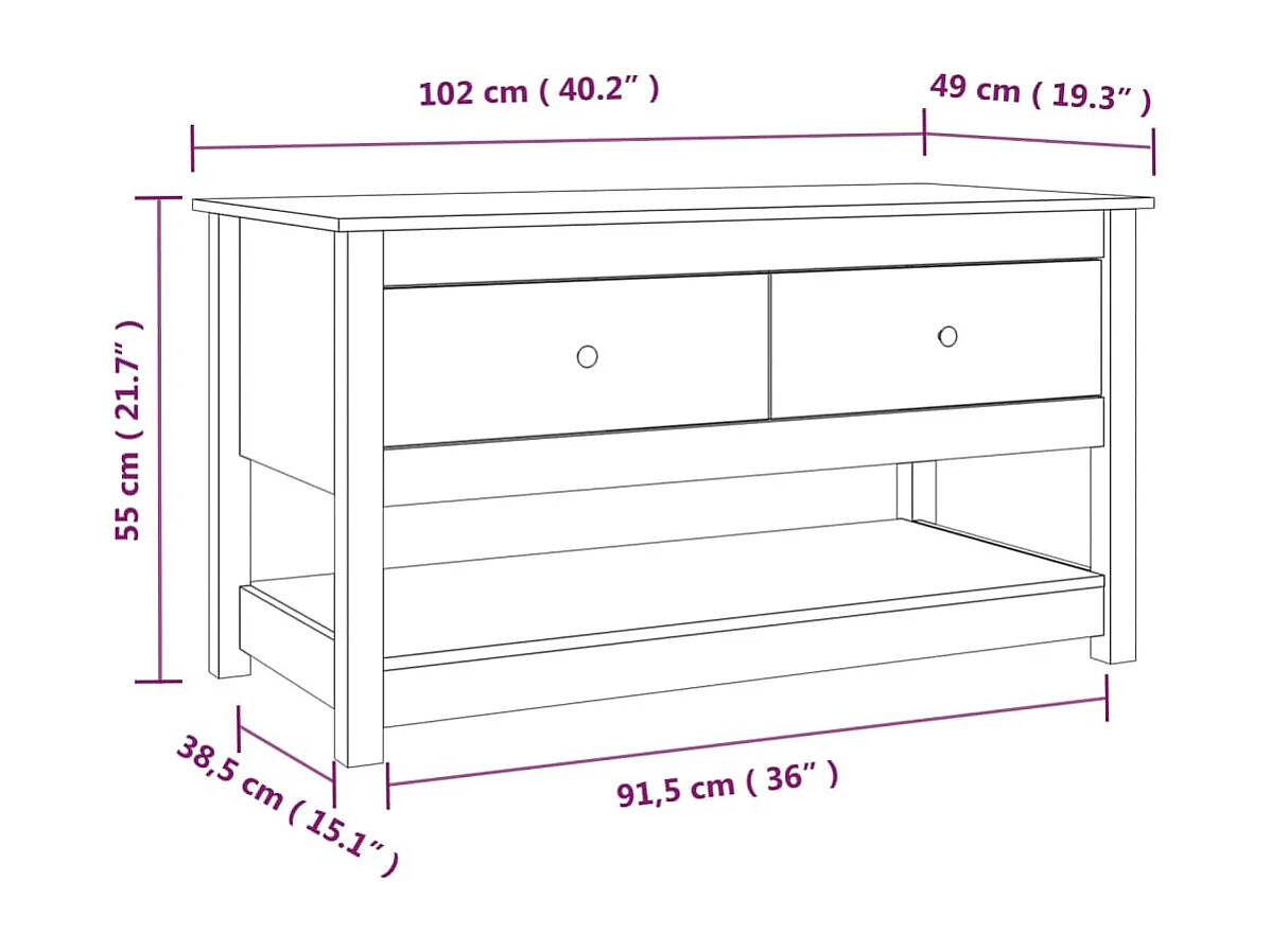 Table basse Gris 102x49x55 cm Bois massif de pin