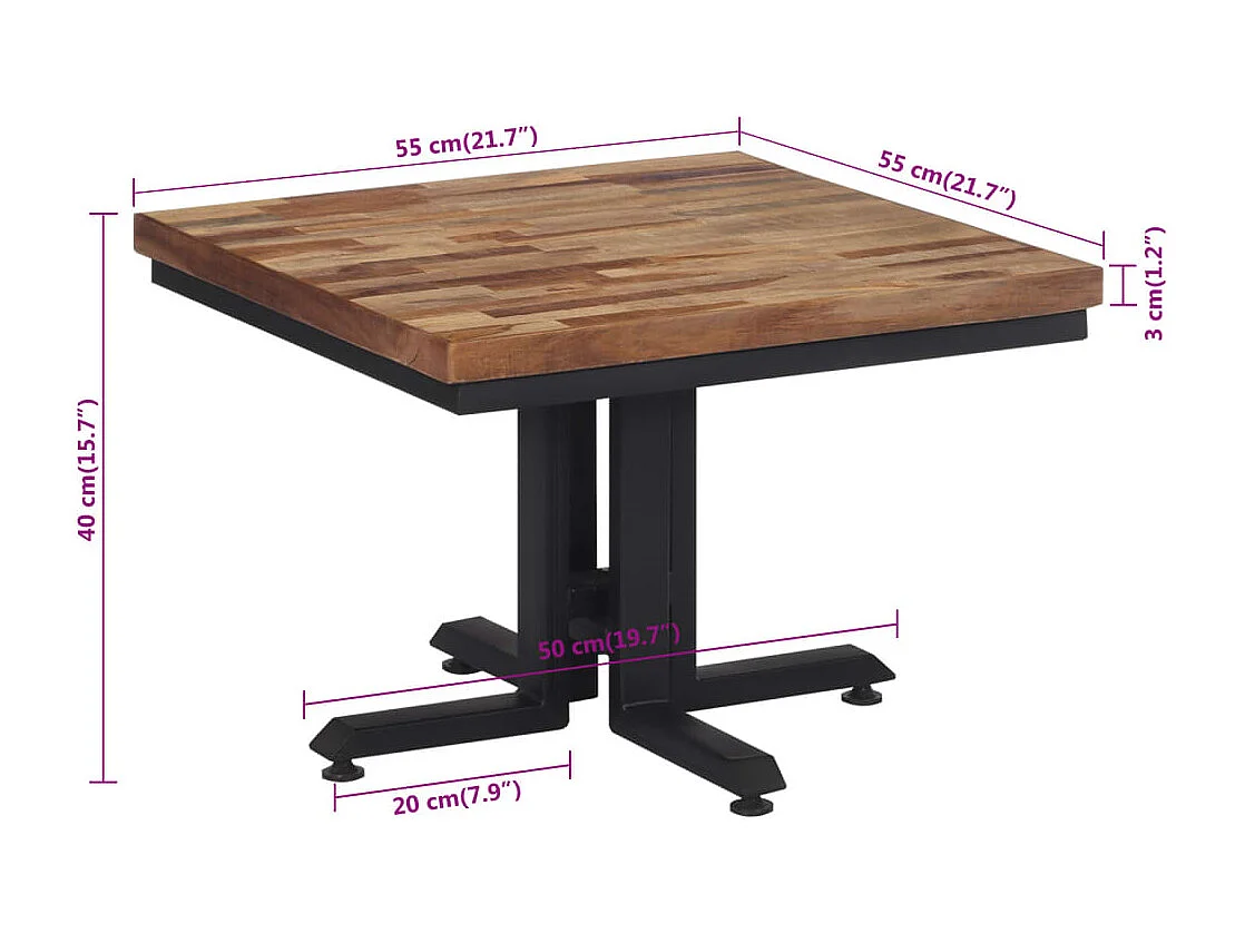 Table basse 55x55x40 cm teck de récupération massif
