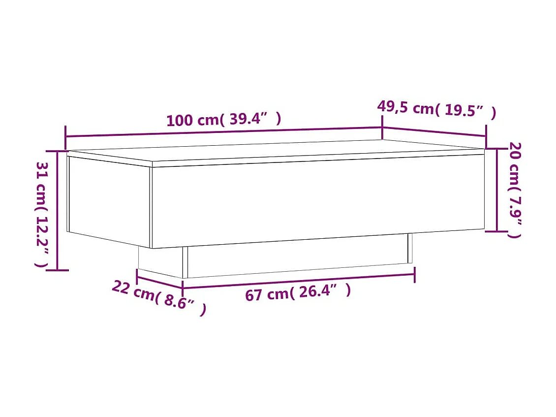 Table basse chêne fumé 100x49,5x31 cm bois d'ingénierie