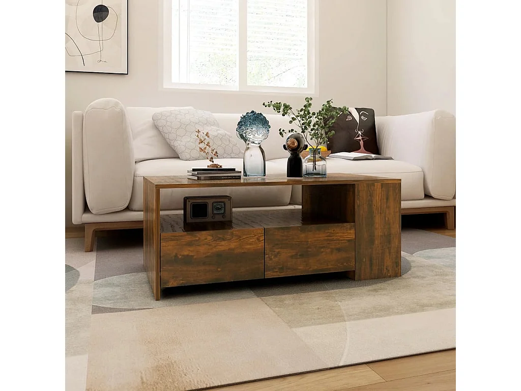 Table basse Chêne fumé 102x55x42 cm Bois d'ingénierie