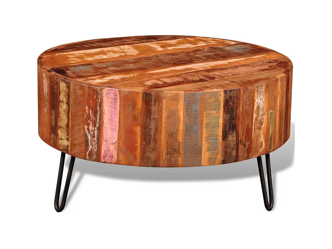 Mesa de centro redonda de madera reciclada maciza
