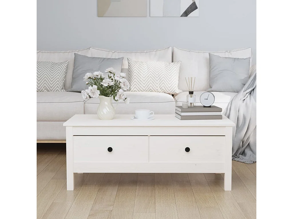 Table basse Blanc 100x50x40 cm Bois massif de pin