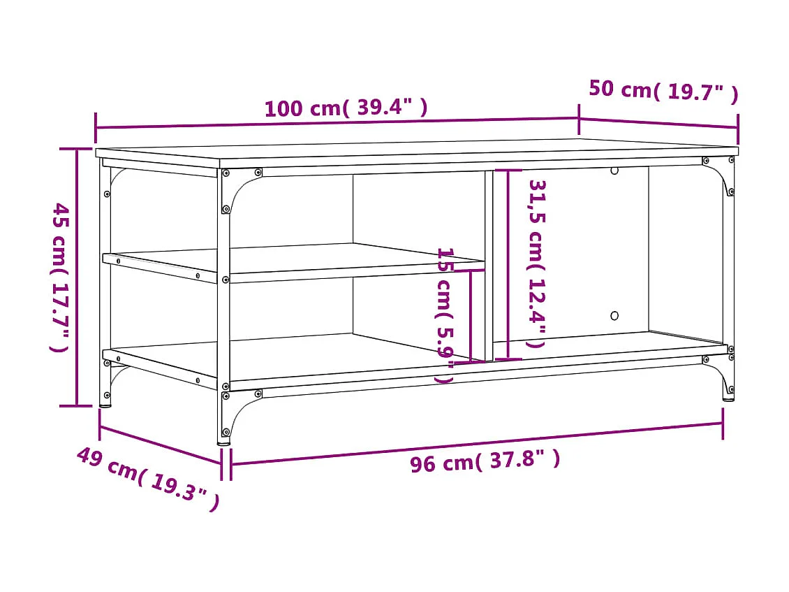 Salontafel 100x50x45 cm bewerkt hout zwart