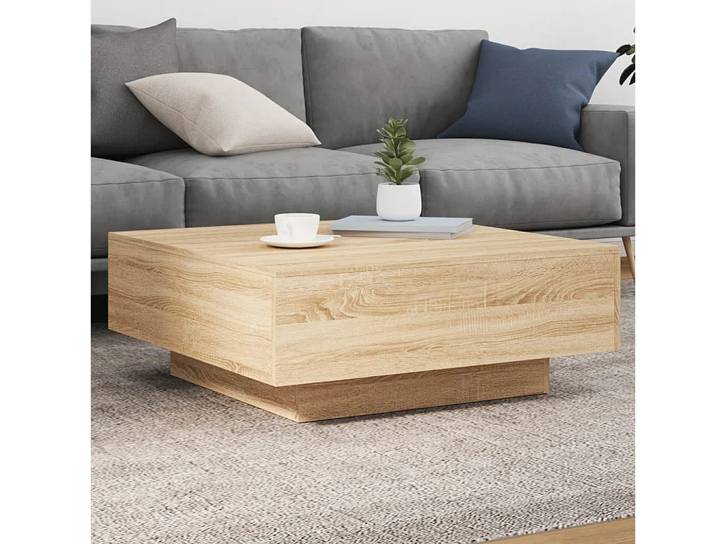 Salontafel met LED-verlichting 80x80x31 cm sonoma eikenkleurig