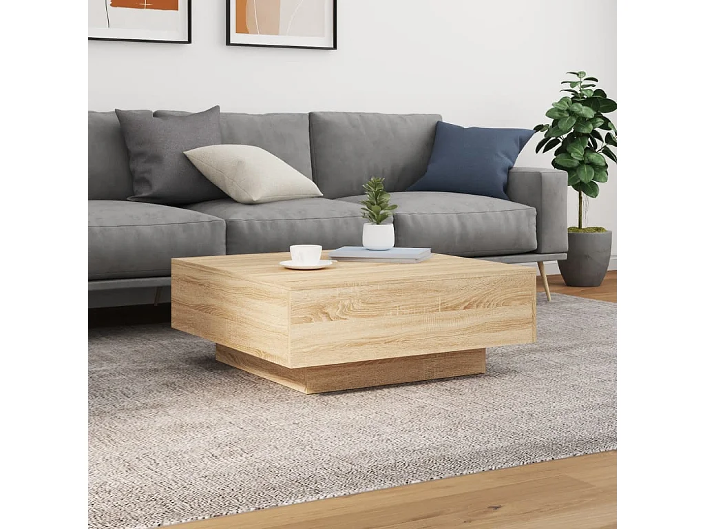 Table basse avec lumières LED chêne sonoma 80x80x31 cm