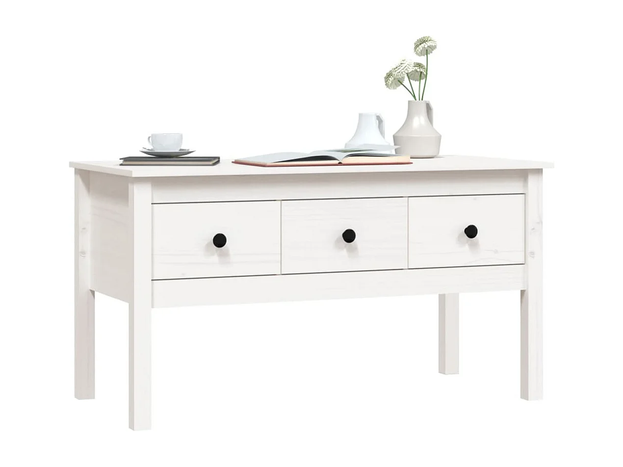 Mesa de centro de madera maciza de pino blanca 102x49x55 cm