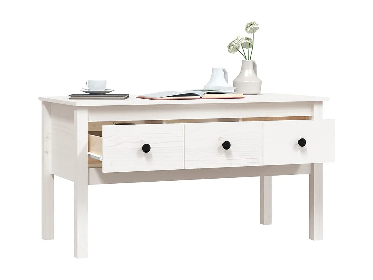 Mesa de centro de madera maciza de pino blanca 102x49x55 cm