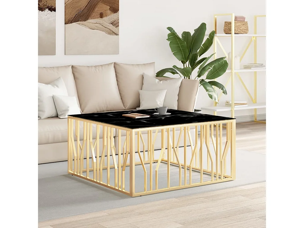 Mesa de centro acero inoxidable y vidrio dorado 100x100x50 cm