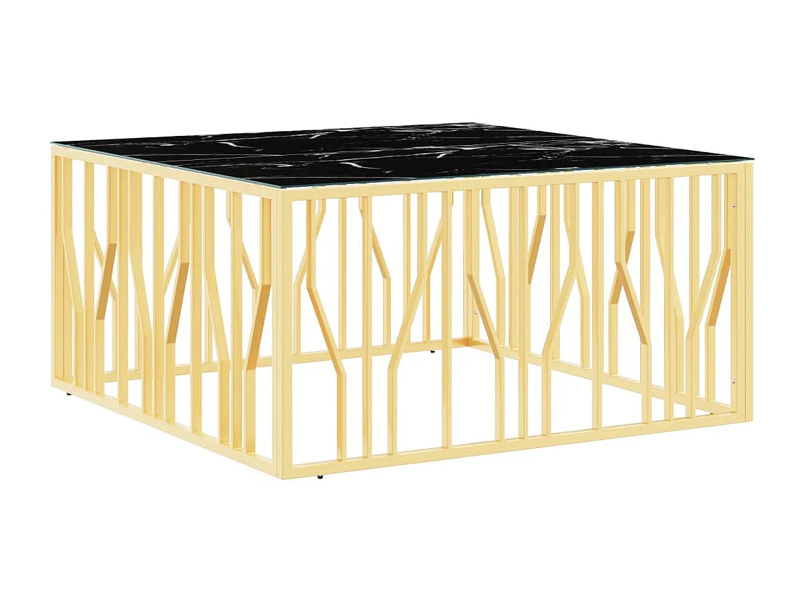 Mesa de centro acero inoxidable y vidrio dorado 100x100x50 cm