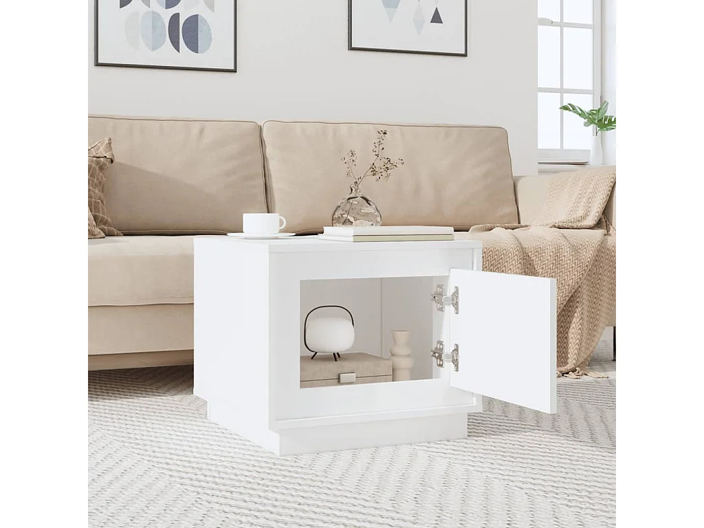 Table basse blanc brillant 51x50x44 cm bois d'ingénierie