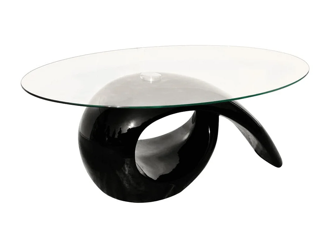 Table basse avec dessus de table en verre ovale Noir brillant