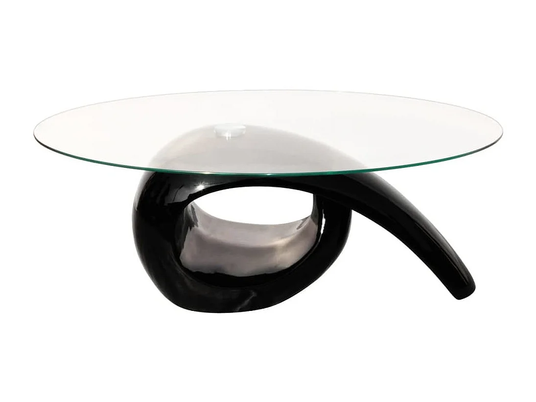 Table basse avec dessus de table en verre ovale Noir brillant