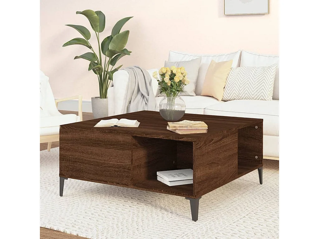 Mesa de centro madera contrachapada roble marrón 80x80x36,5 cm