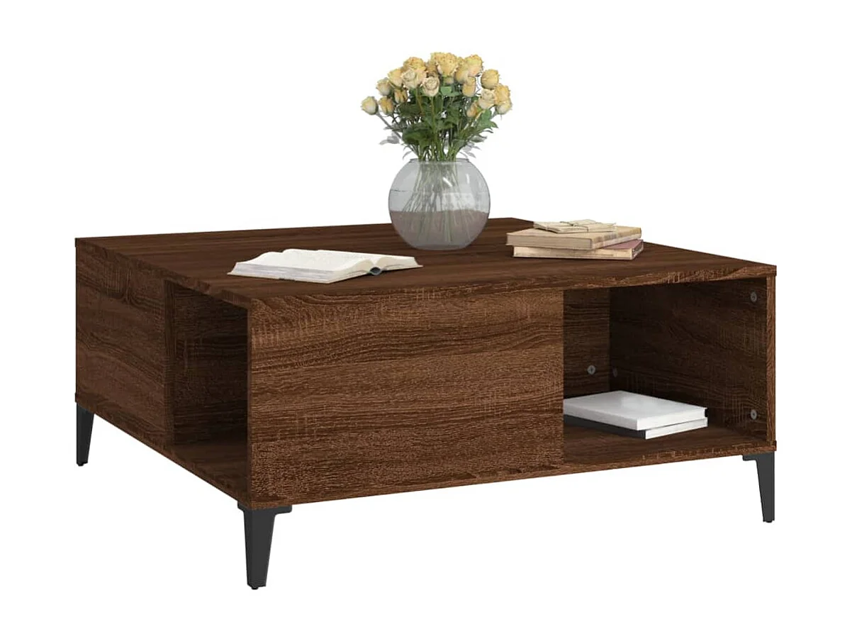 Mesa de centro madera contrachapada roble marrón 80x80x36,5 cm