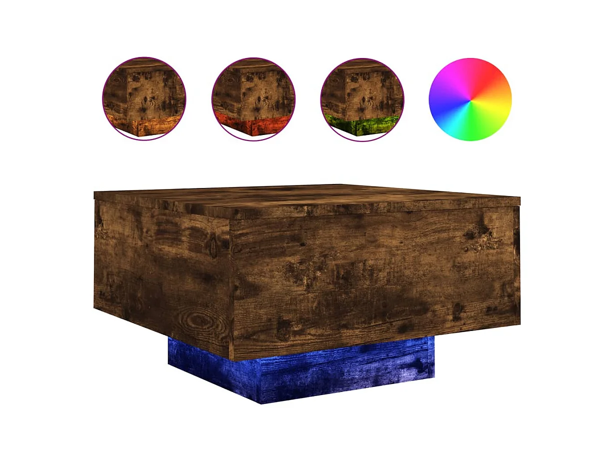 Table basse avec lumières LED chêne fumé 55x55x31 cm