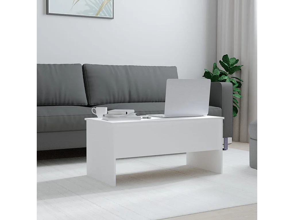 Table basse Blanc 102x50,5x46,5 cm Bois d'ingénierie