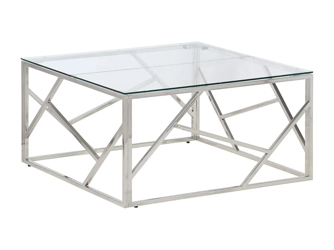 Table basse argenté acier inoxydable et verre trempé