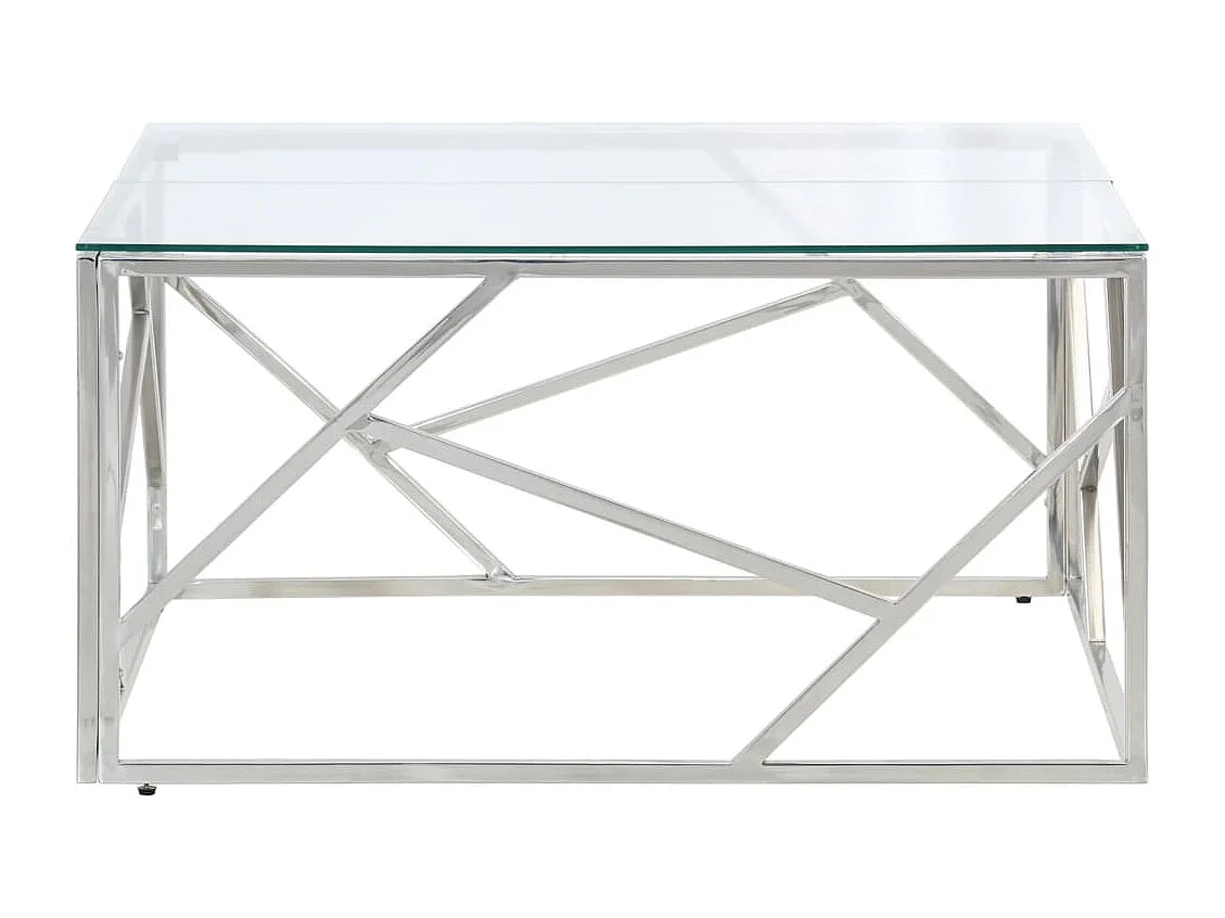 Table basse argenté acier inoxydable et verre trempé