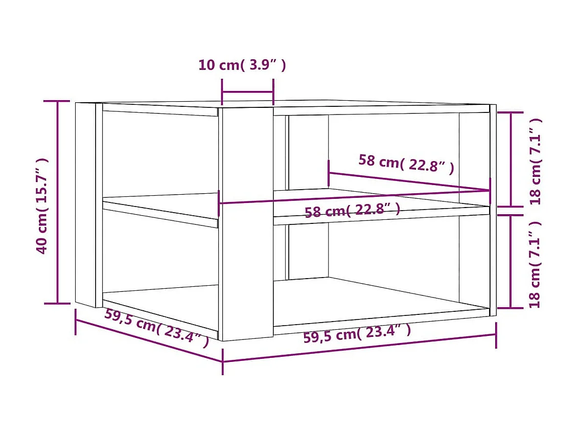 Salontafel 59,5x59,5x40 cm bewerkt hout grijs sonoma