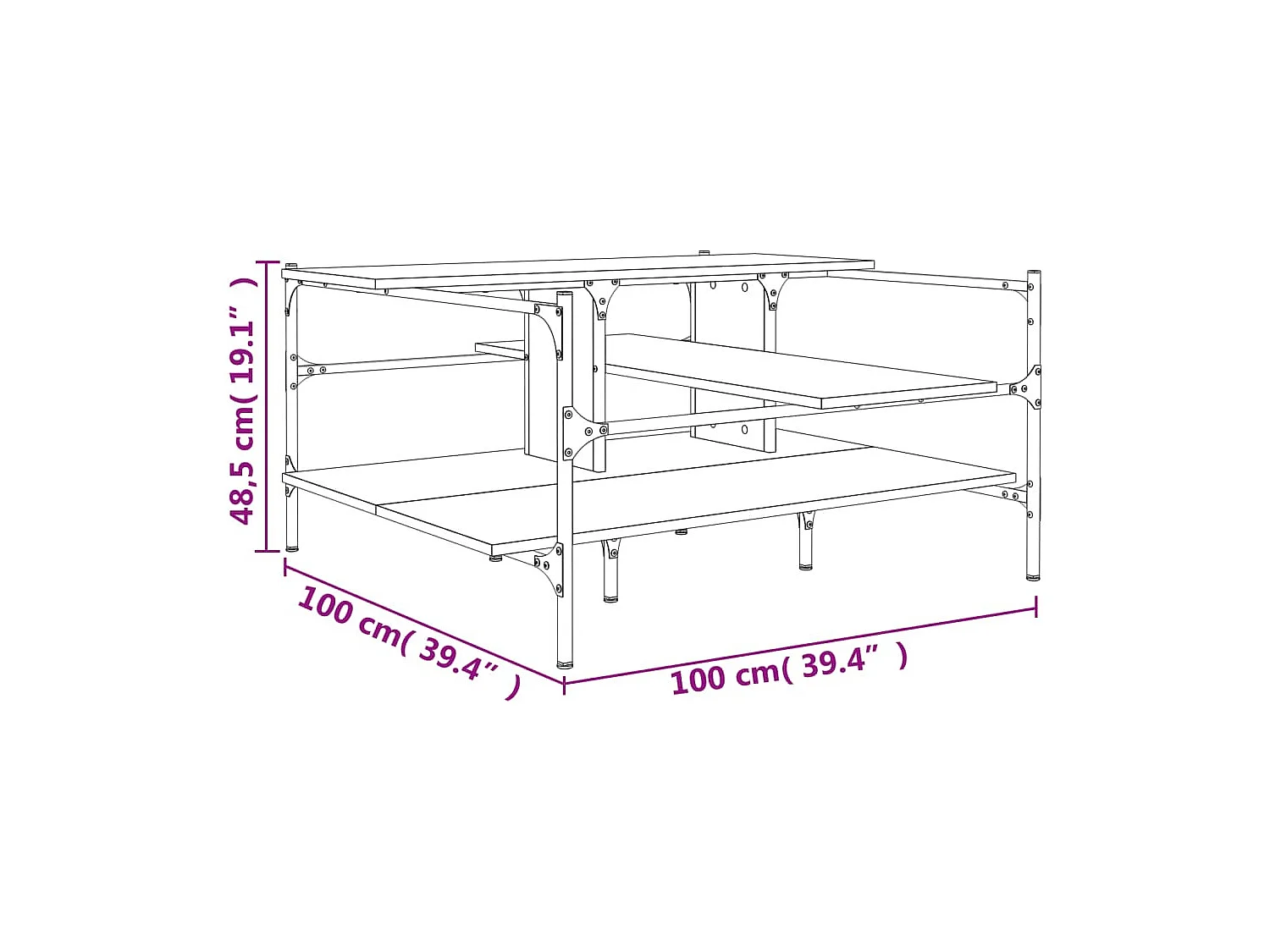 Salontafel 100x100x48,5 cm bewerkt hout grijs sonoma
