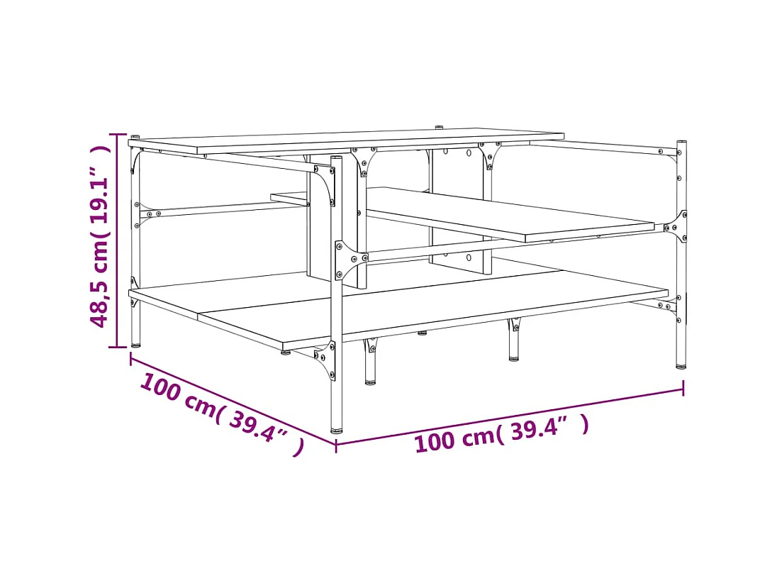 Table basse sonoma gris 100x100x48,5 cm bois d'ingénierie