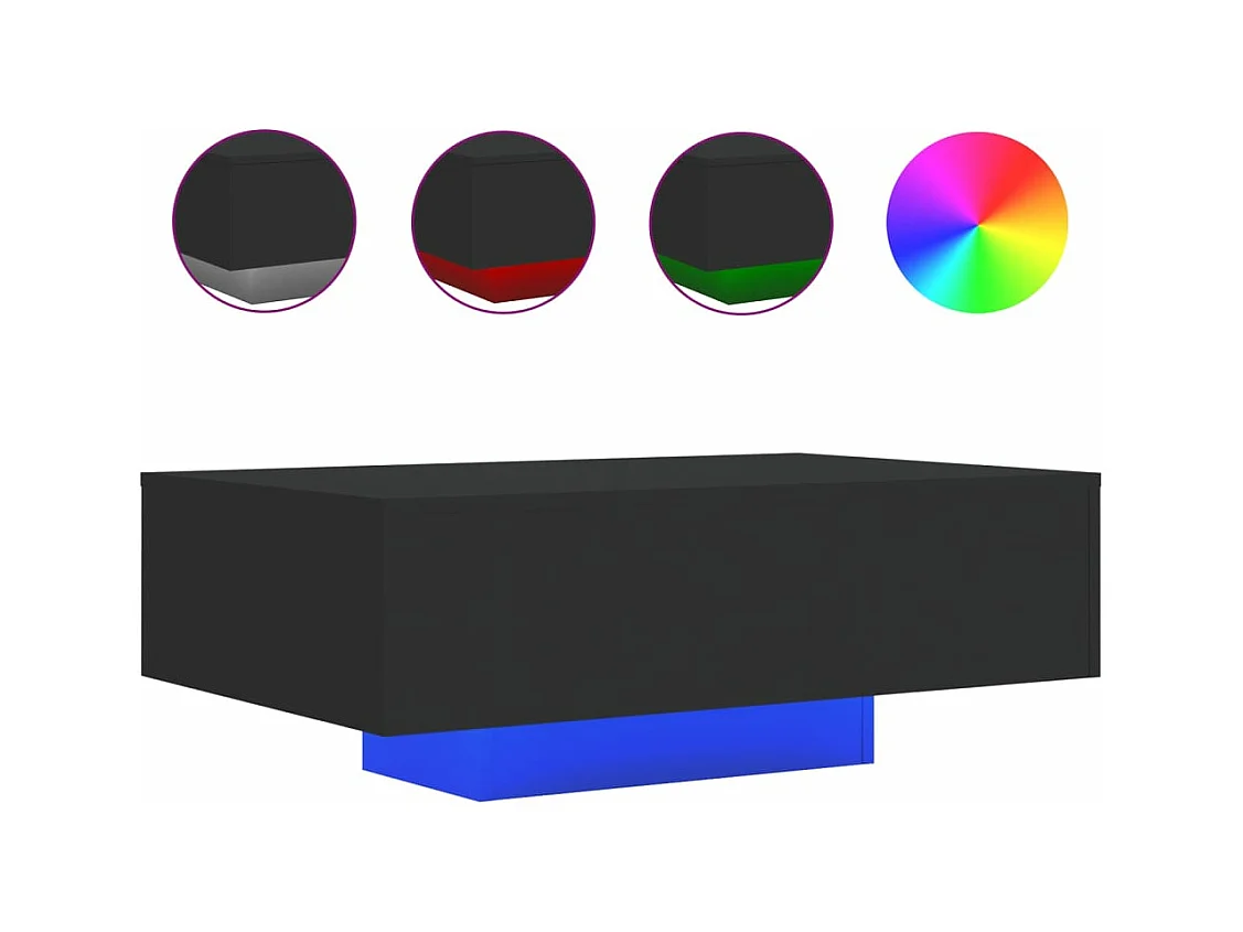 Table basse avec lumières LED noir 85x55x31 cm